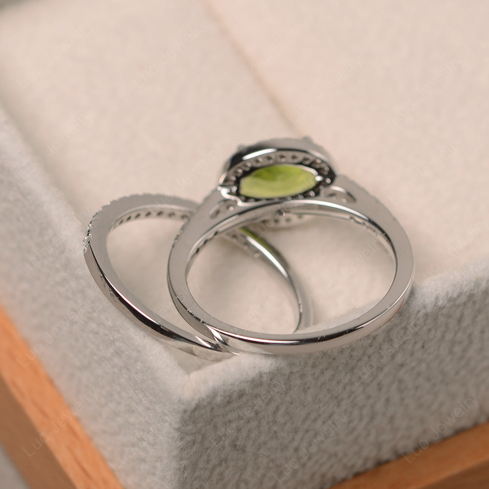 Oval Peridot Engagement Ring With Wedding Band - LUO Jewelry