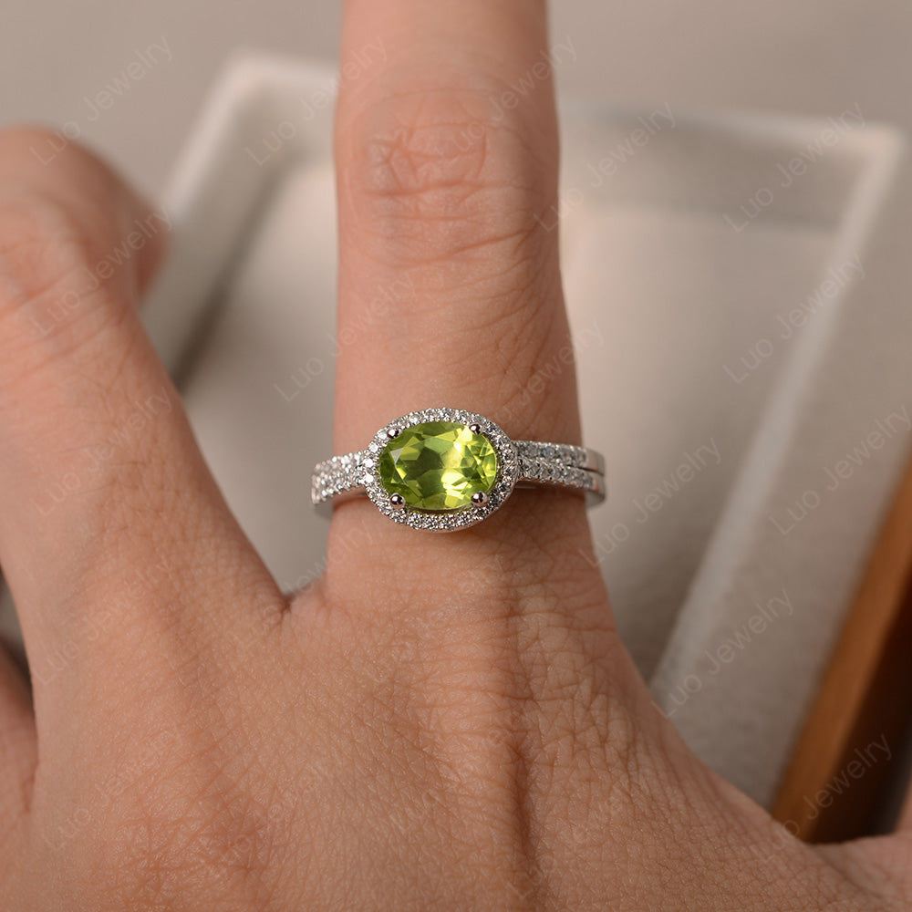 Oval Peridot Engagement Ring With Wedding Band - LUO Jewelry
