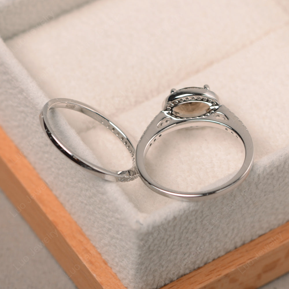 Oval Smoky Quartz Engagement Ring With Wedding Band - LUO Jewelry