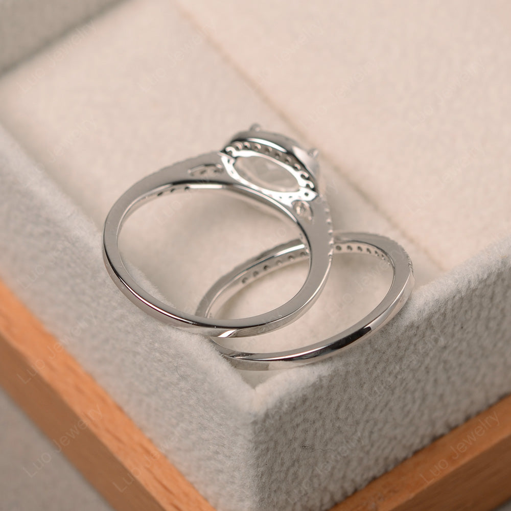 Oval White Topaz Engagement Ring With Wedding Band - LUO Jewelry