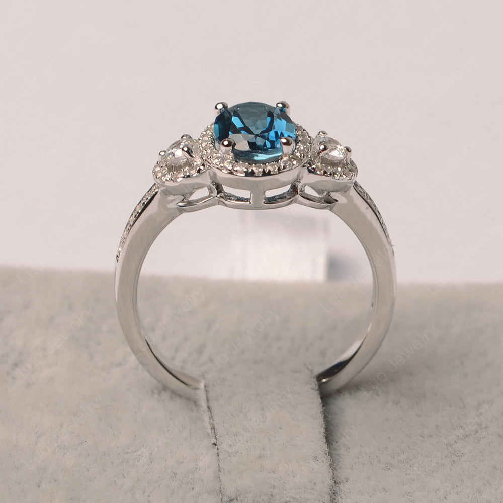 Oval London Blue Topaz Ring Halo Engagement Ring - LUO Jewelry