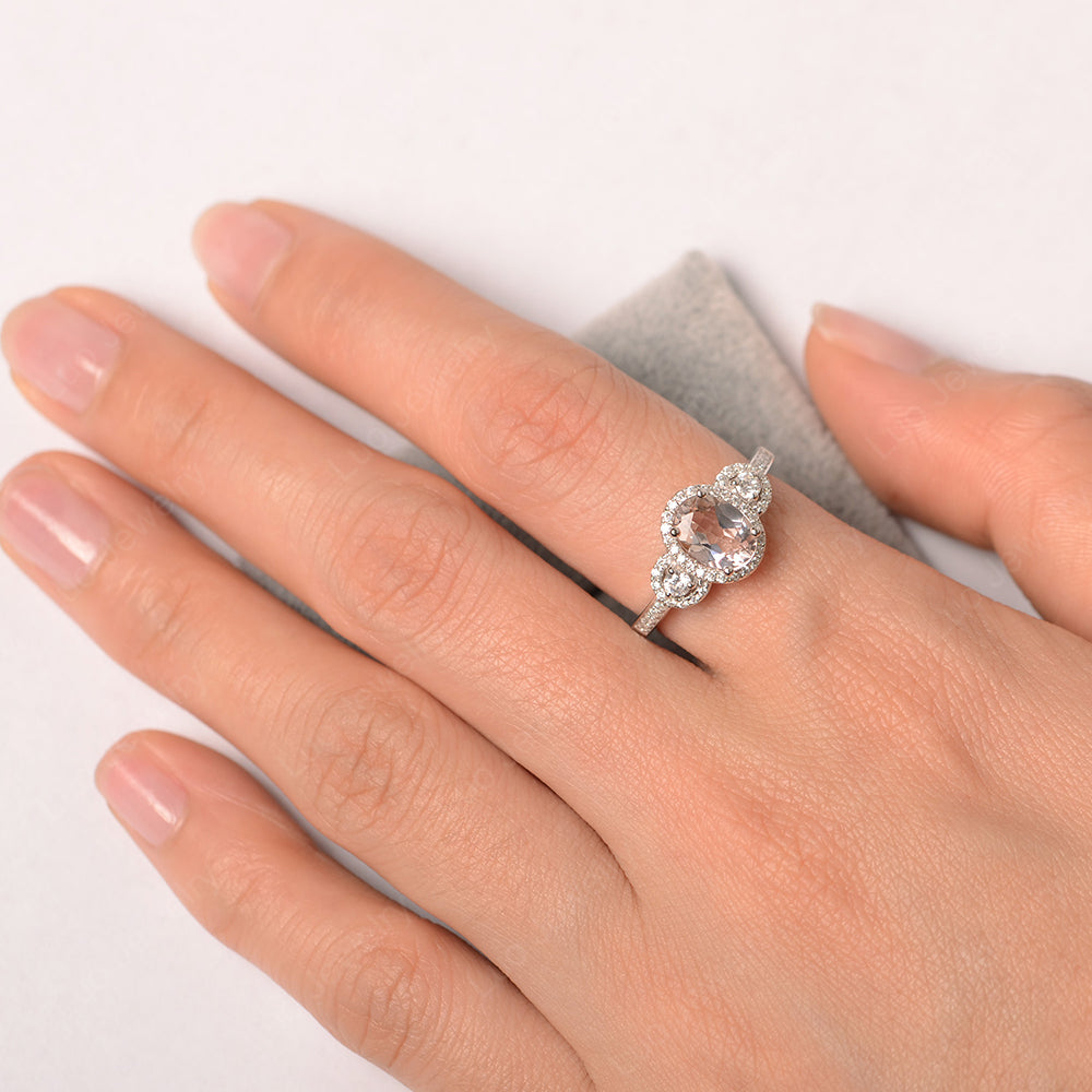 Oval Morganite Ring Halo Engagement Ring - LUO Jewelry
