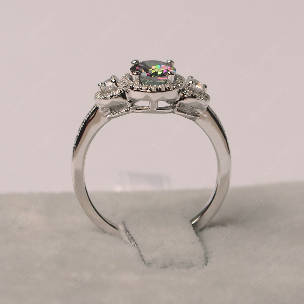 Oval Mystic Topaz Ring Halo Engagement Ring - LUO Jewelry