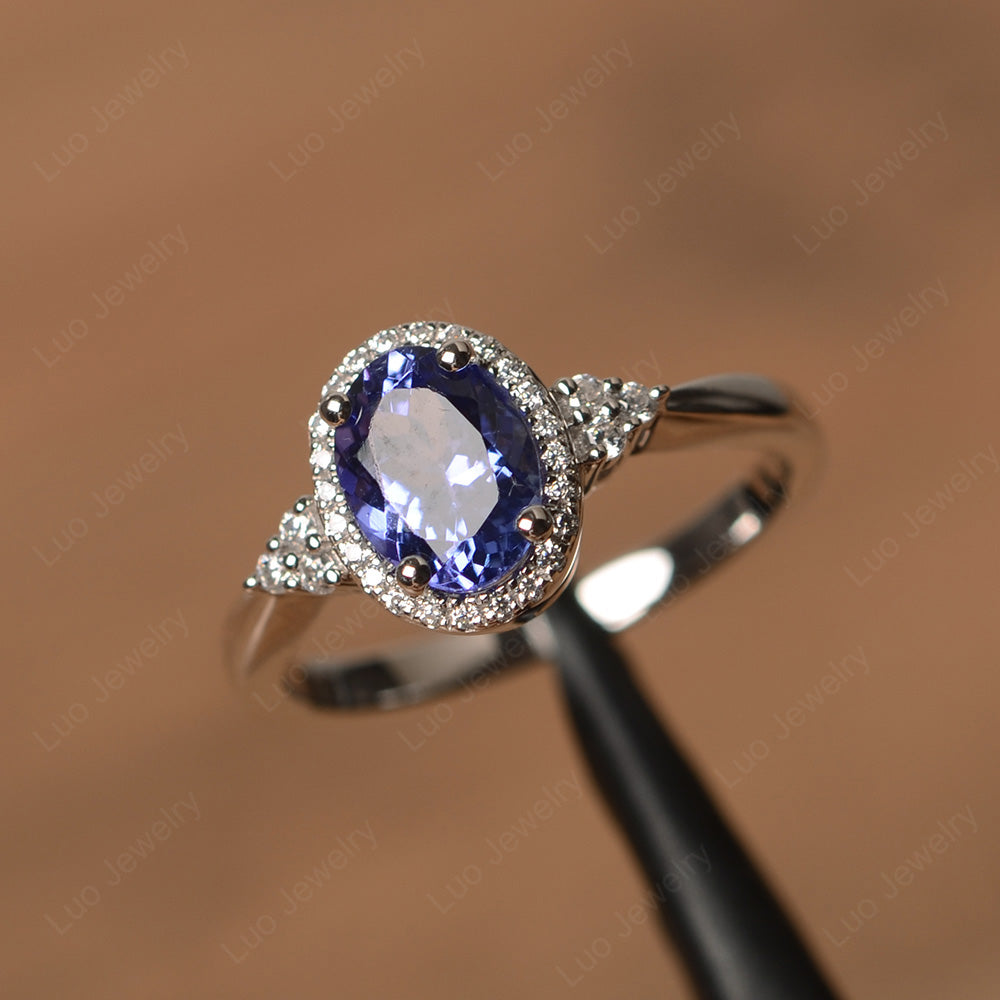 Oval Shaped Tanzanite Halo Engagement Ring - LUO Jewelry