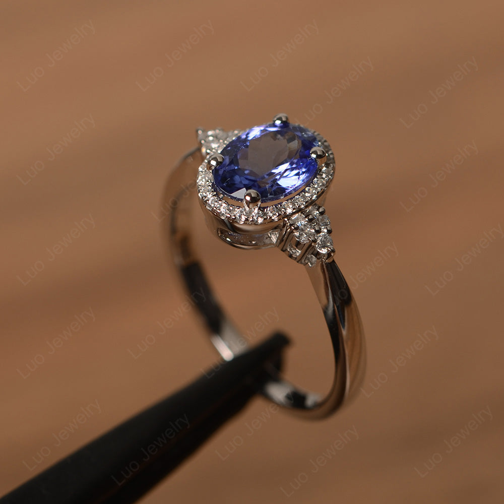 Oval Shaped Tanzanite Halo Engagement Ring - LUO Jewelry