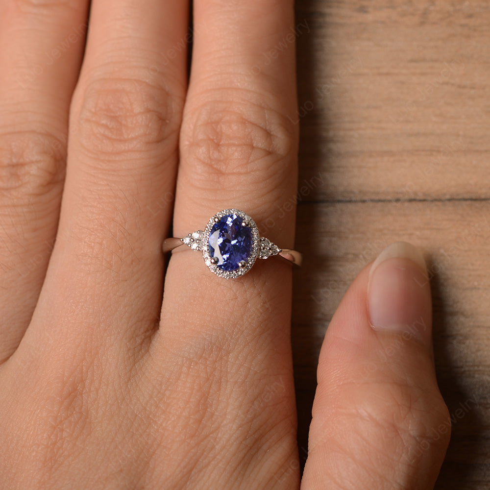 Oval Shaped Tanzanite Halo Engagement Ring - LUO Jewelry