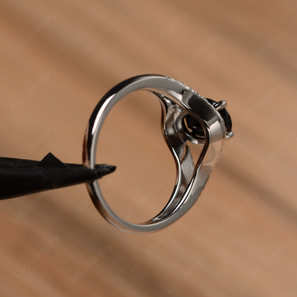 Oval Black Stone Ring Split Shank Sterling Silver - LUO Jewelry