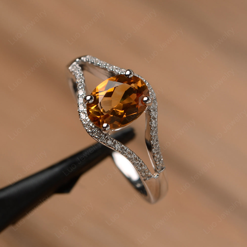 Oval Citrine Split Shank Pave Ring | LUO