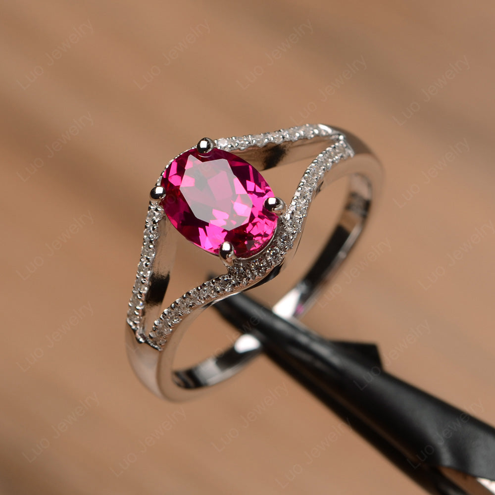 Oval Ruby Split Shank Pave Ring | LUO