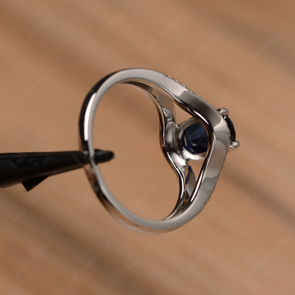Oval Lab Sapphire Ring Split Shank Sterling Silver - LUO Jewelry