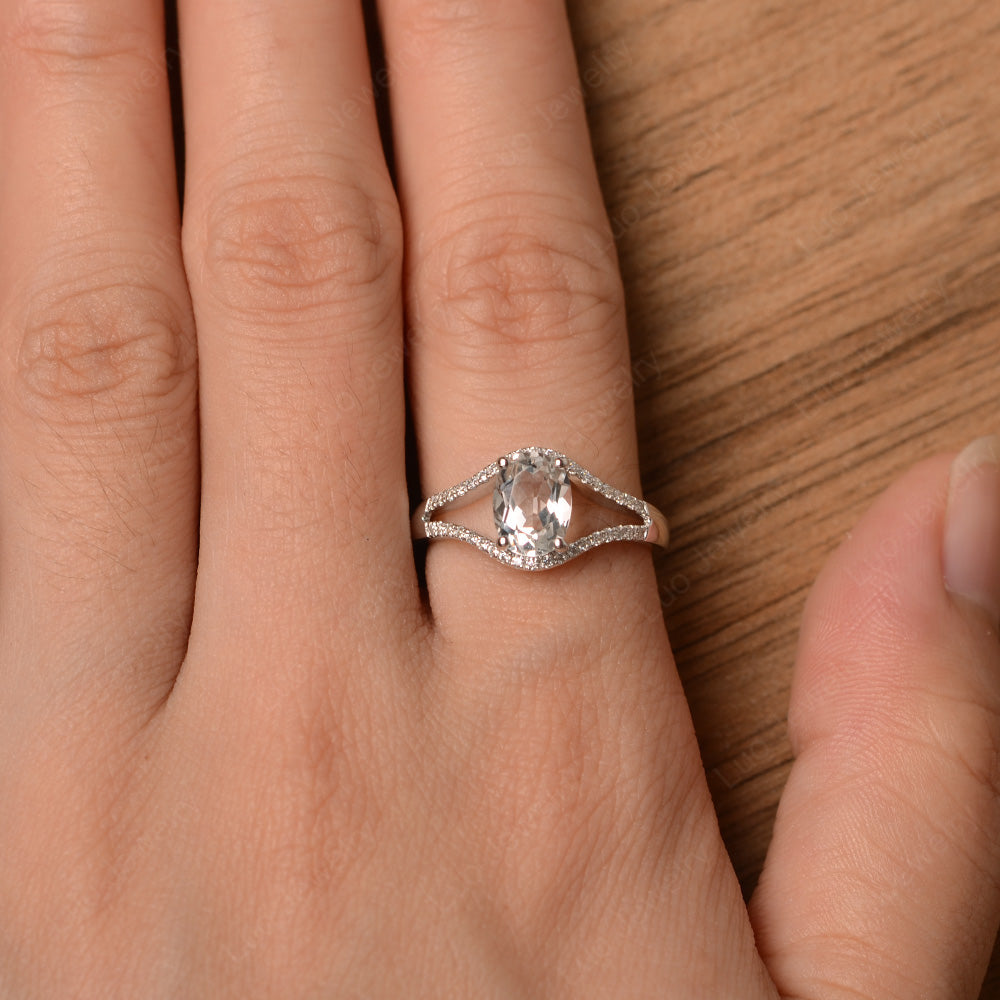 Oval White Topaz Ring Split Shank Sterling Silver - LUO Jewelry