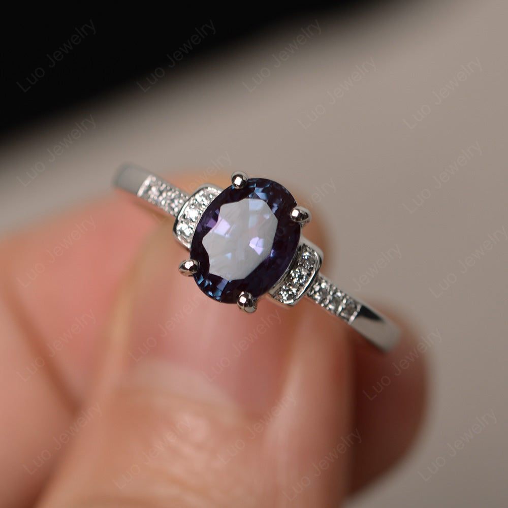 Alexandrite Wedding Ring Oval Engagement Ring - LUO Jewelry