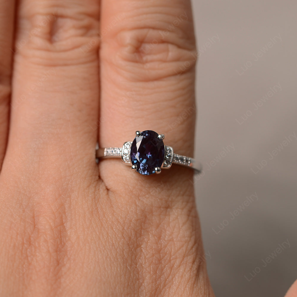 Alexandrite Wedding Ring Oval Engagement Ring - LUO Jewelry