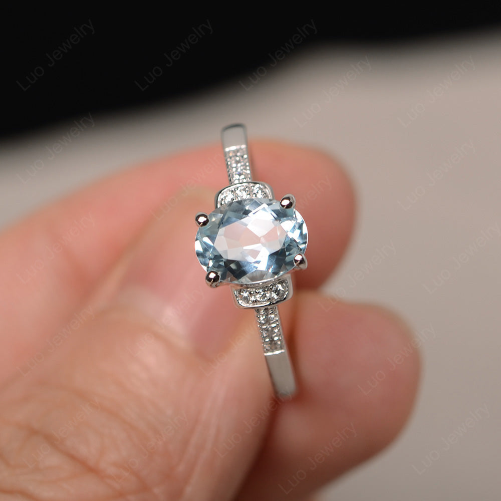 Aquamarine Wedding Ring Oval Engagement Ring - LUO Jewelry