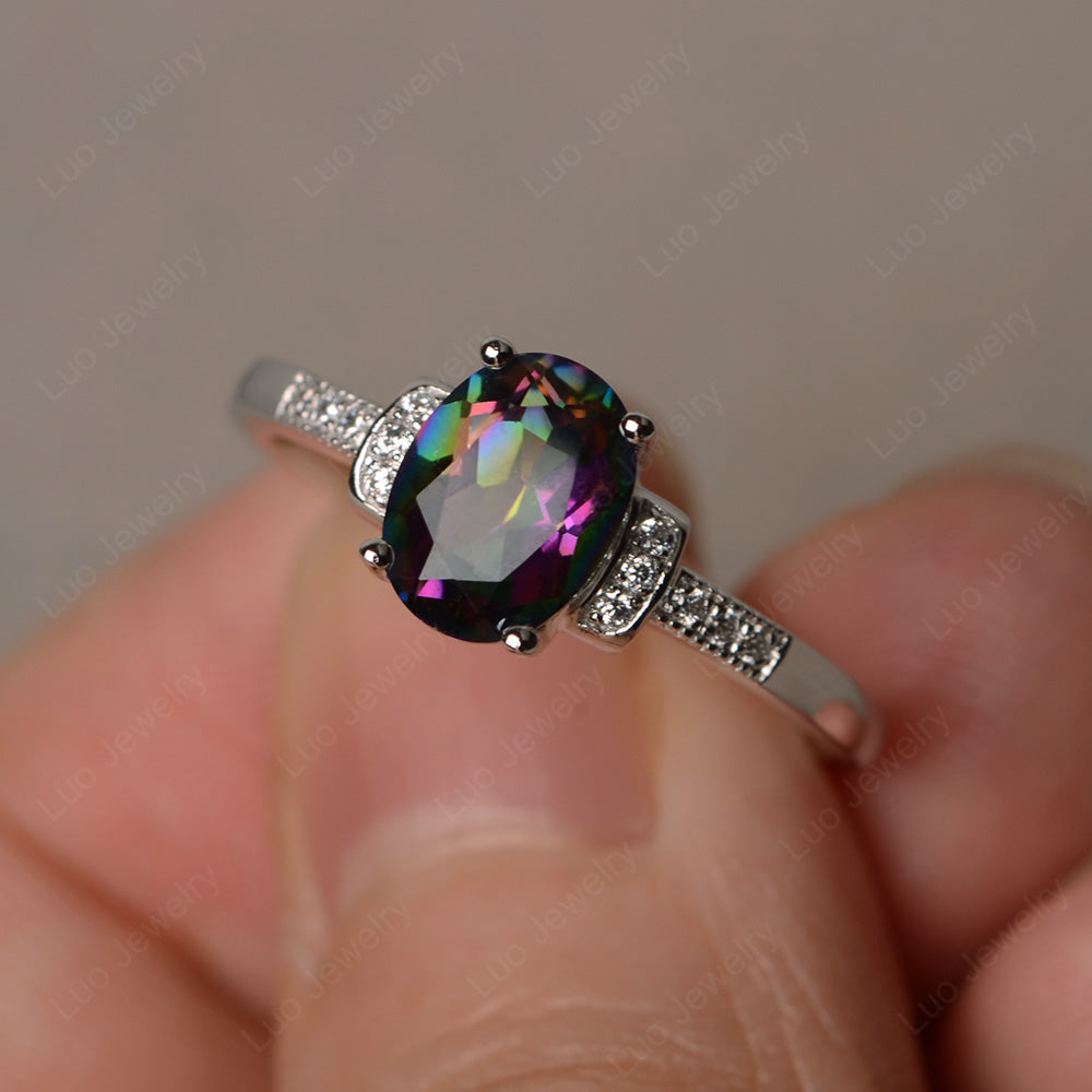 Mystic Topaz Wedding Ring Oval Engagement Ring - LUO Jewelry