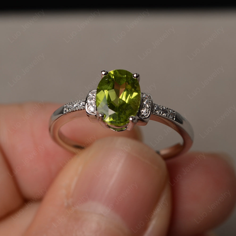 Peridot Wedding Ring Oval Engagement Ring - LUO Jewelry