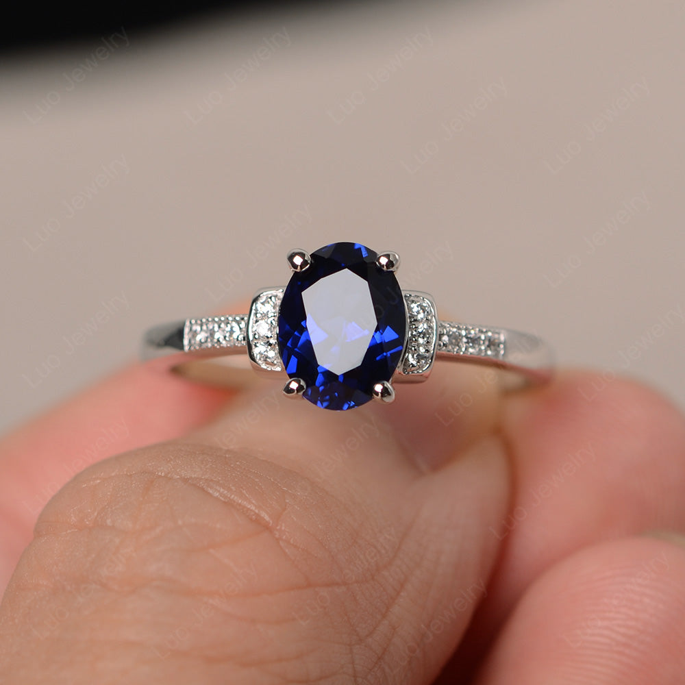 Lab Sapphire Wedding Ring Oval Engagement Ring - LUO Jewelry