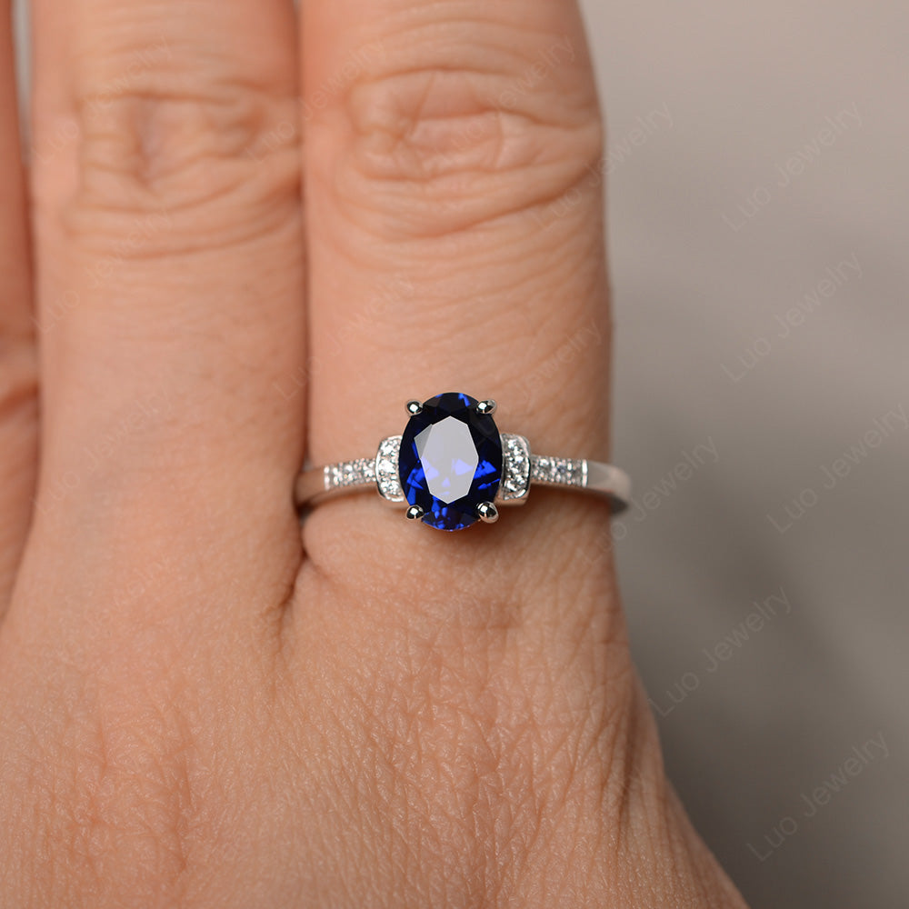 Lab Sapphire Wedding Ring Oval Engagement Ring - LUO Jewelry