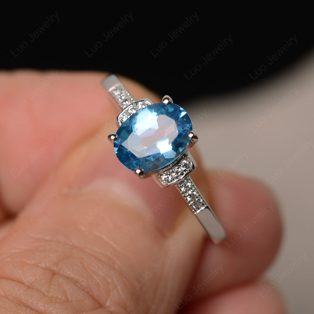 Swiss Blue Topaz Wedding Ring Oval Engagement Ring - LUO Jewelry