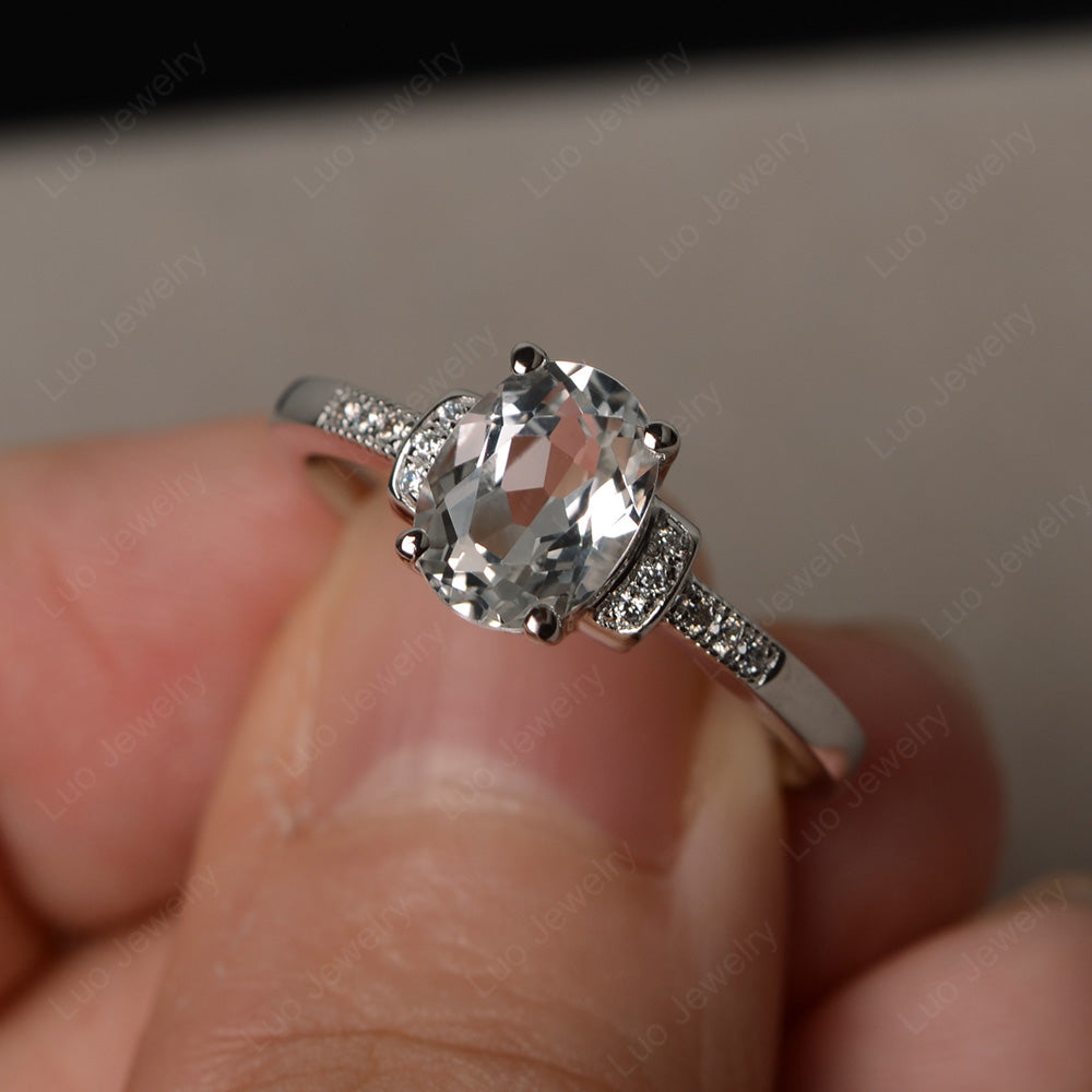 White Topaz Wedding Ring Oval Engagement Ring - LUO Jewelry