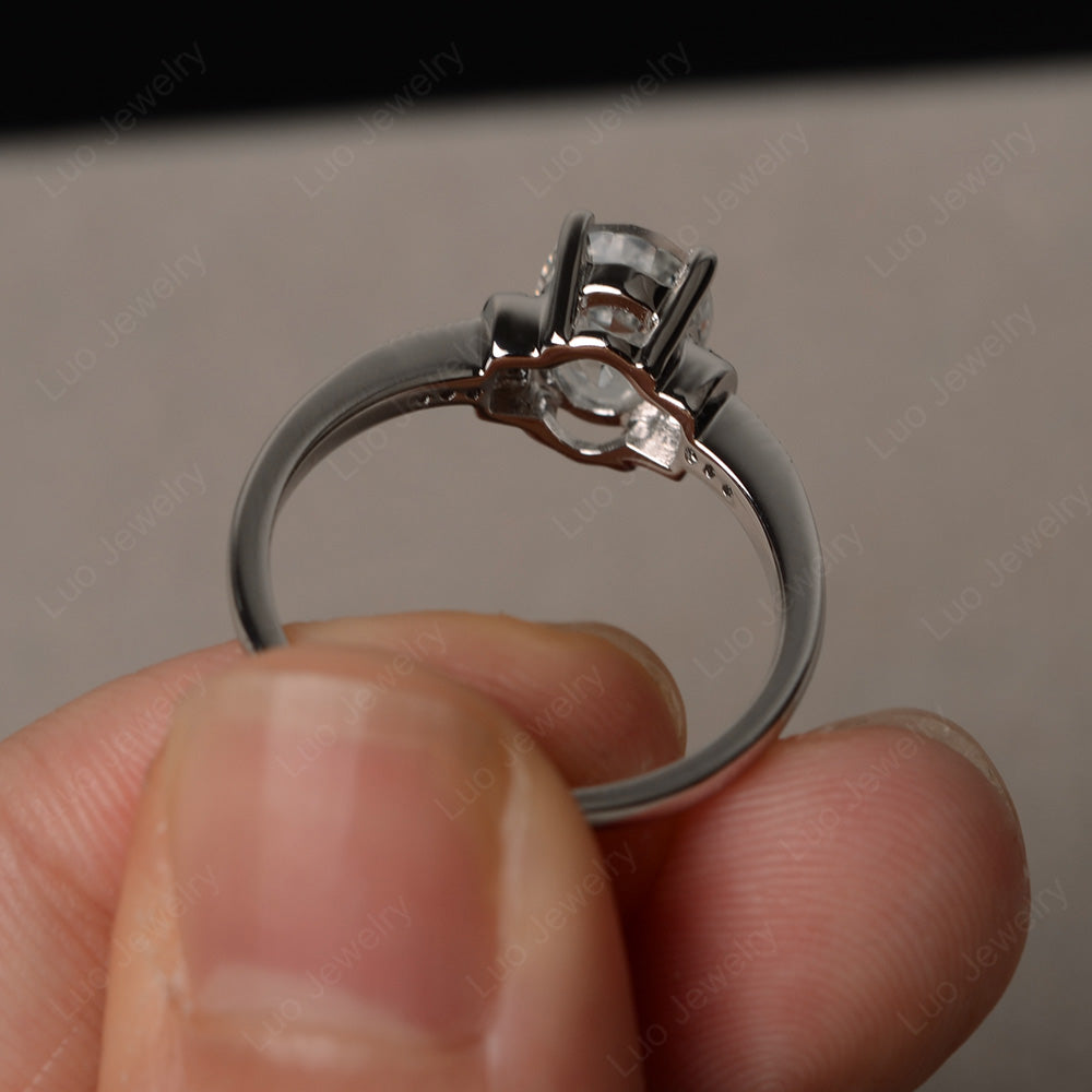 White Topaz Wedding Ring Oval Engagement Ring - LUO Jewelry