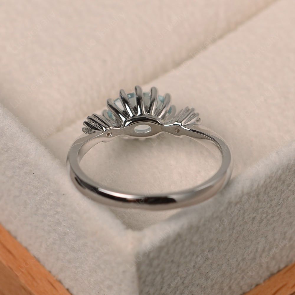 3 Stone Vintage Aquamarine Mothers Wedding Ring - LUO Jewelry