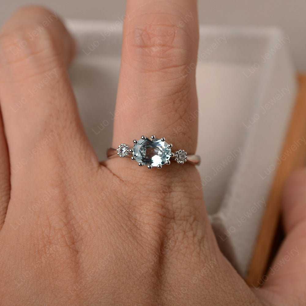 3 Stone Vintage Aquamarine Mothers Wedding Ring - LUO Jewelry