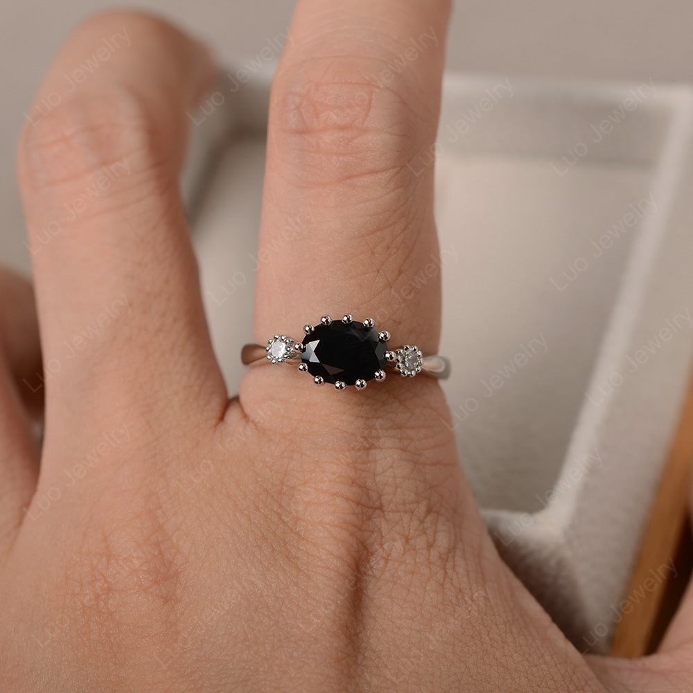 3 Stone Vintage Black Spinel Mothers Wedding Ring - LUO Jewelry