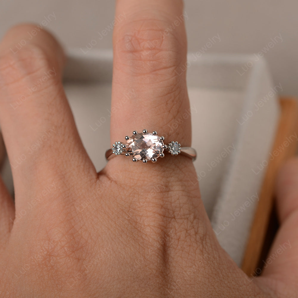 3 Stone Vintage Morganite Mothers Wedding Ring - LUO Jewelry