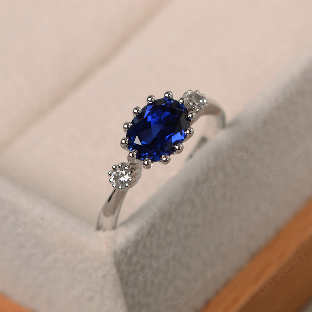 3 Stone Vintage Lab Sapphire Mothers Wedding Ring - LUO Jewelry