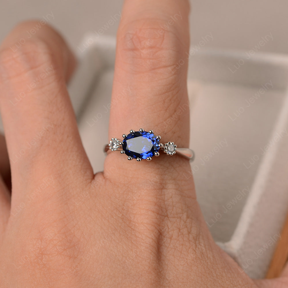 3 Stone Vintage Lab Sapphire Mothers Wedding Ring - LUO Jewelry