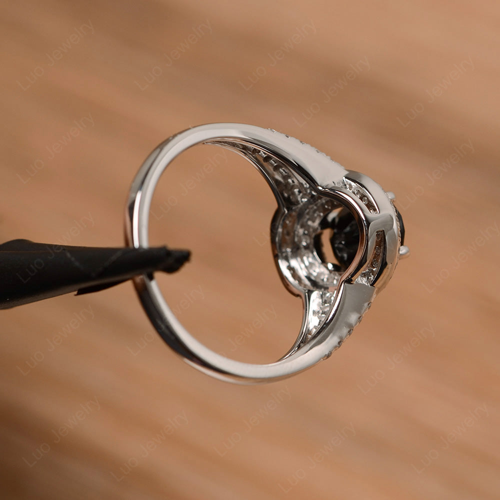 Black Stone Double Halo Oval Engagement Ring - LUO Jewelry