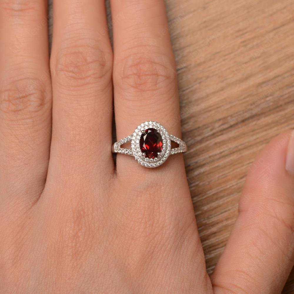 Garnet Double Halo Oval Engagement Ring - LUO Jewelry