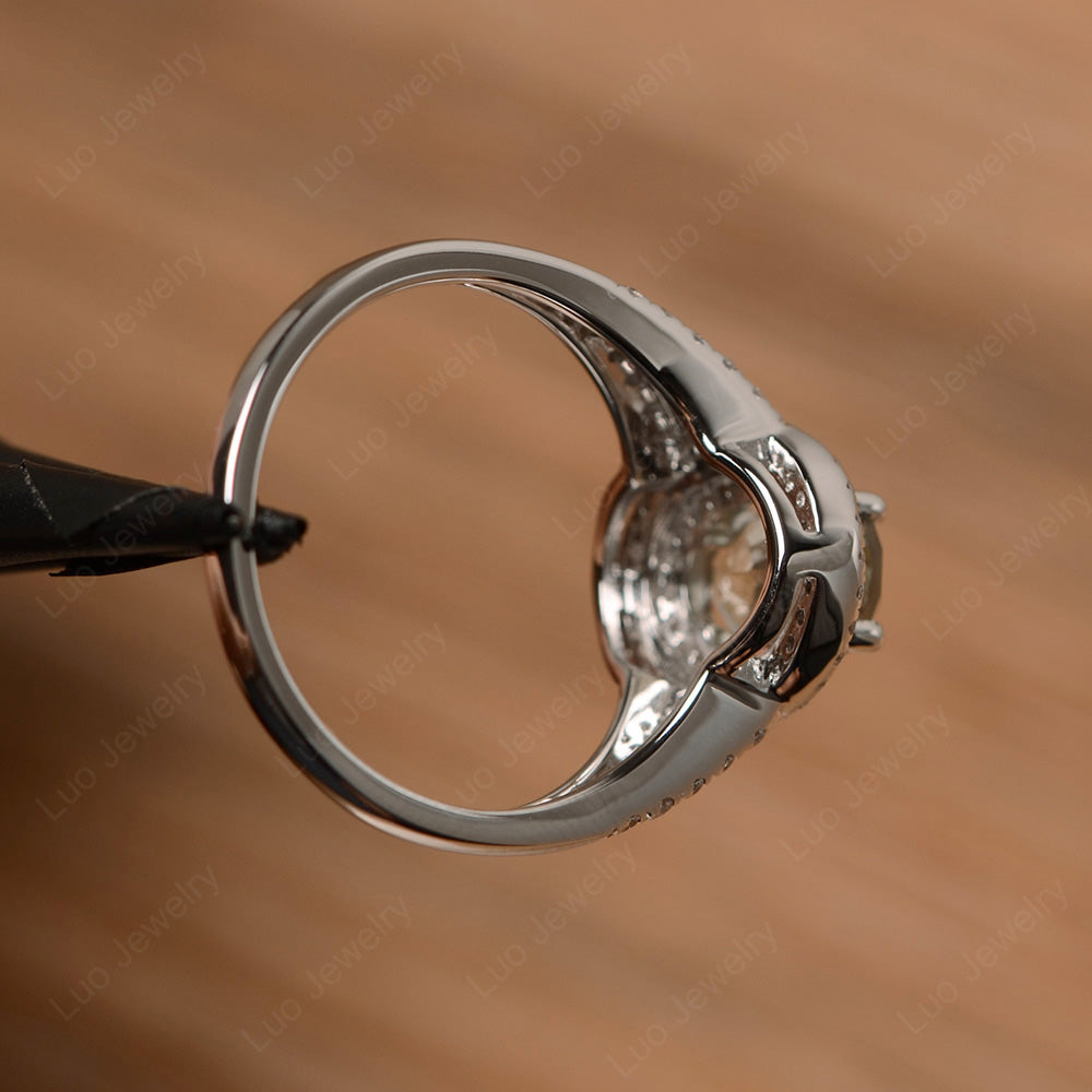 Green Amethyst Double Halo Oval Engagement Ring - LUO Jewelry