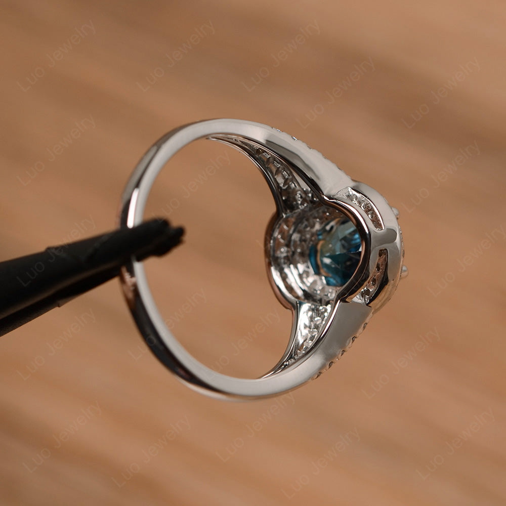 London Blue Topaz Double Halo Oval Engagement Ring - LUO Jewelry
