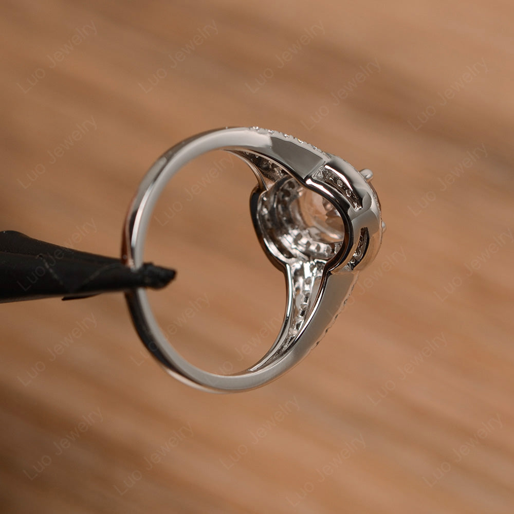 Morganite Double Halo Oval Engagement Ring - LUO Jewelry