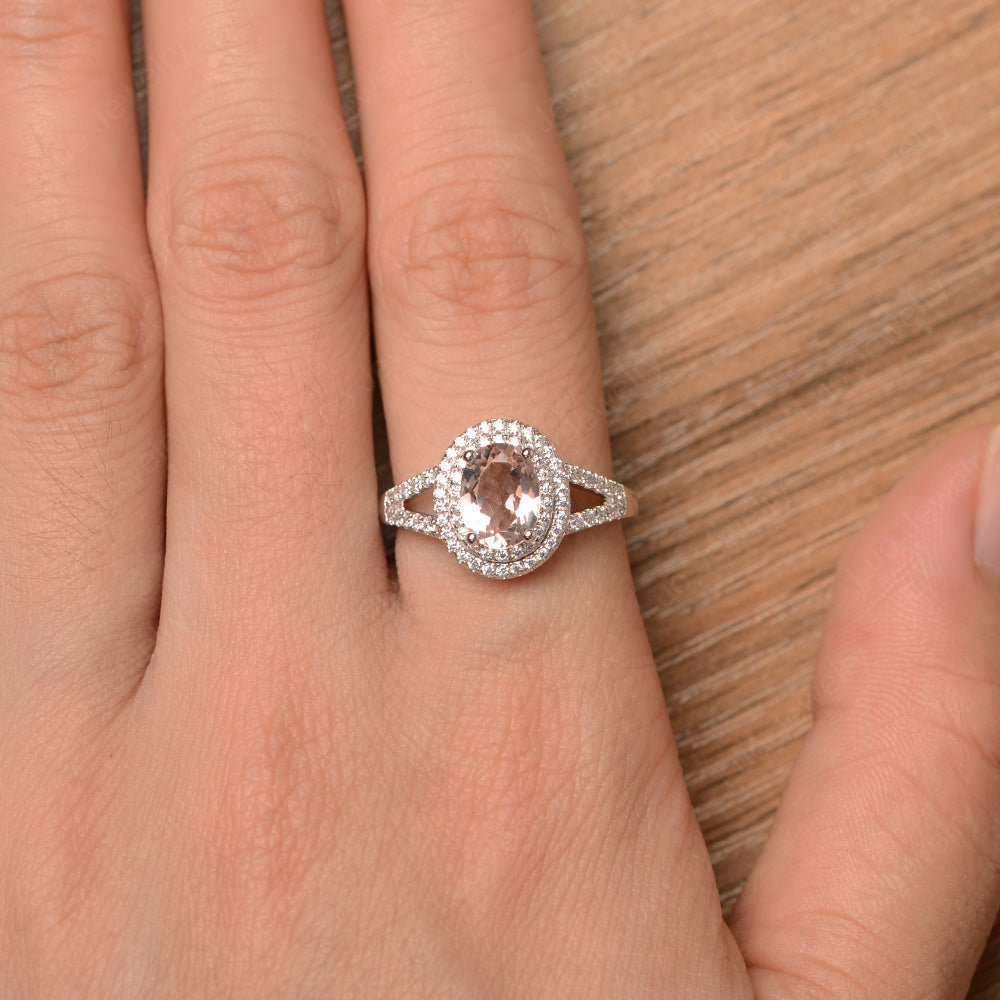 Morganite Double Halo Oval Engagement Ring - LUO Jewelry
