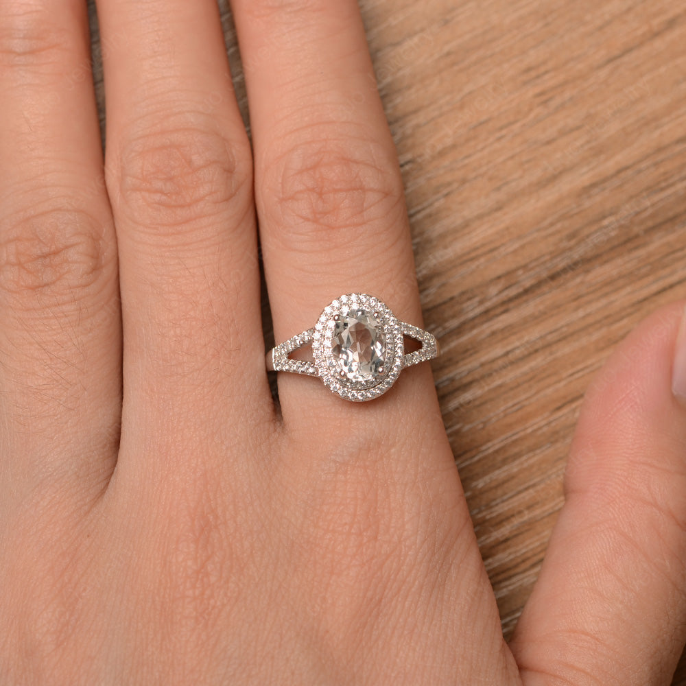 White Topaz Double Halo Oval Engagement Ring - LUO Jewelry