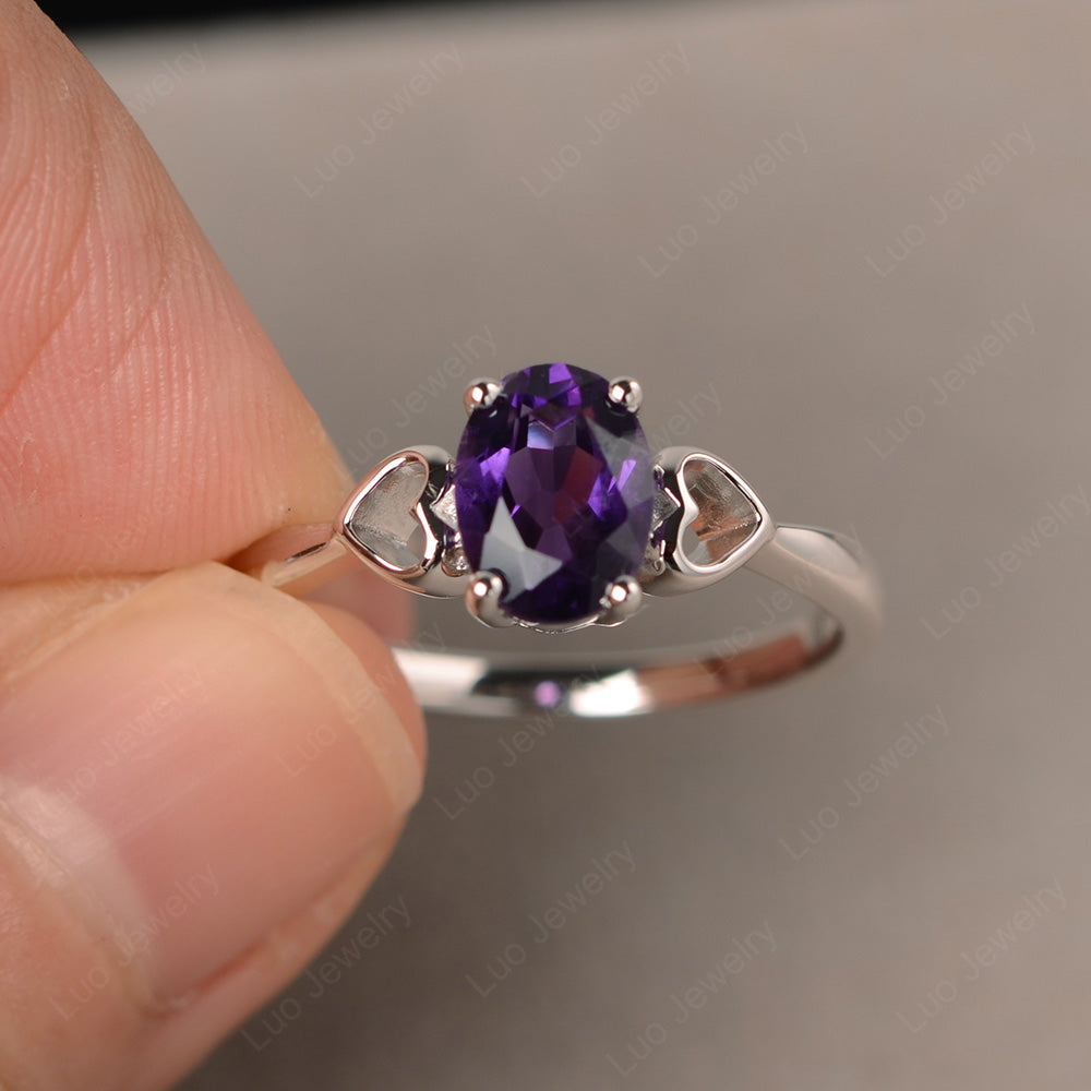 Oval Cut Solitaire Amethyst Wedding Ring - LUO Jewelry