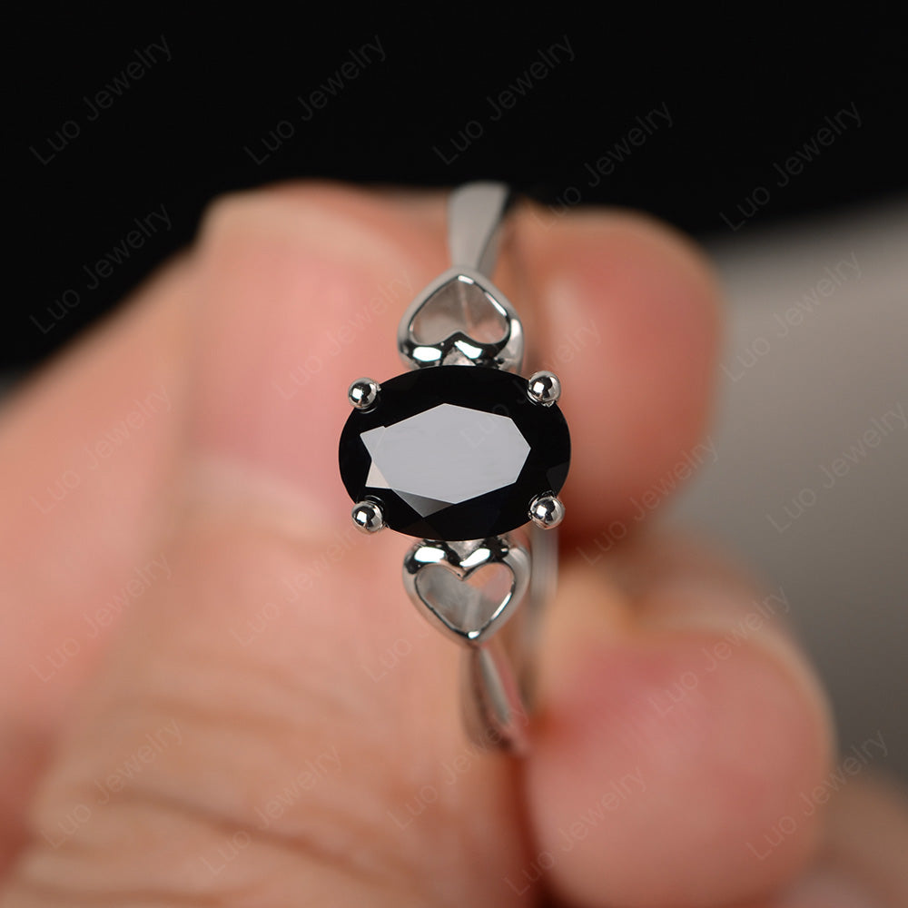 Oval Cut Solitaire Black Stone Wedding Ring - LUO Jewelry