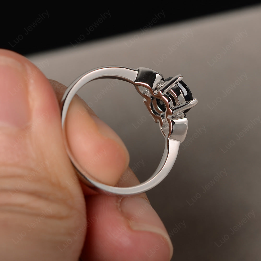 Oval Cut Solitaire Black Stone Wedding Ring - LUO Jewelry