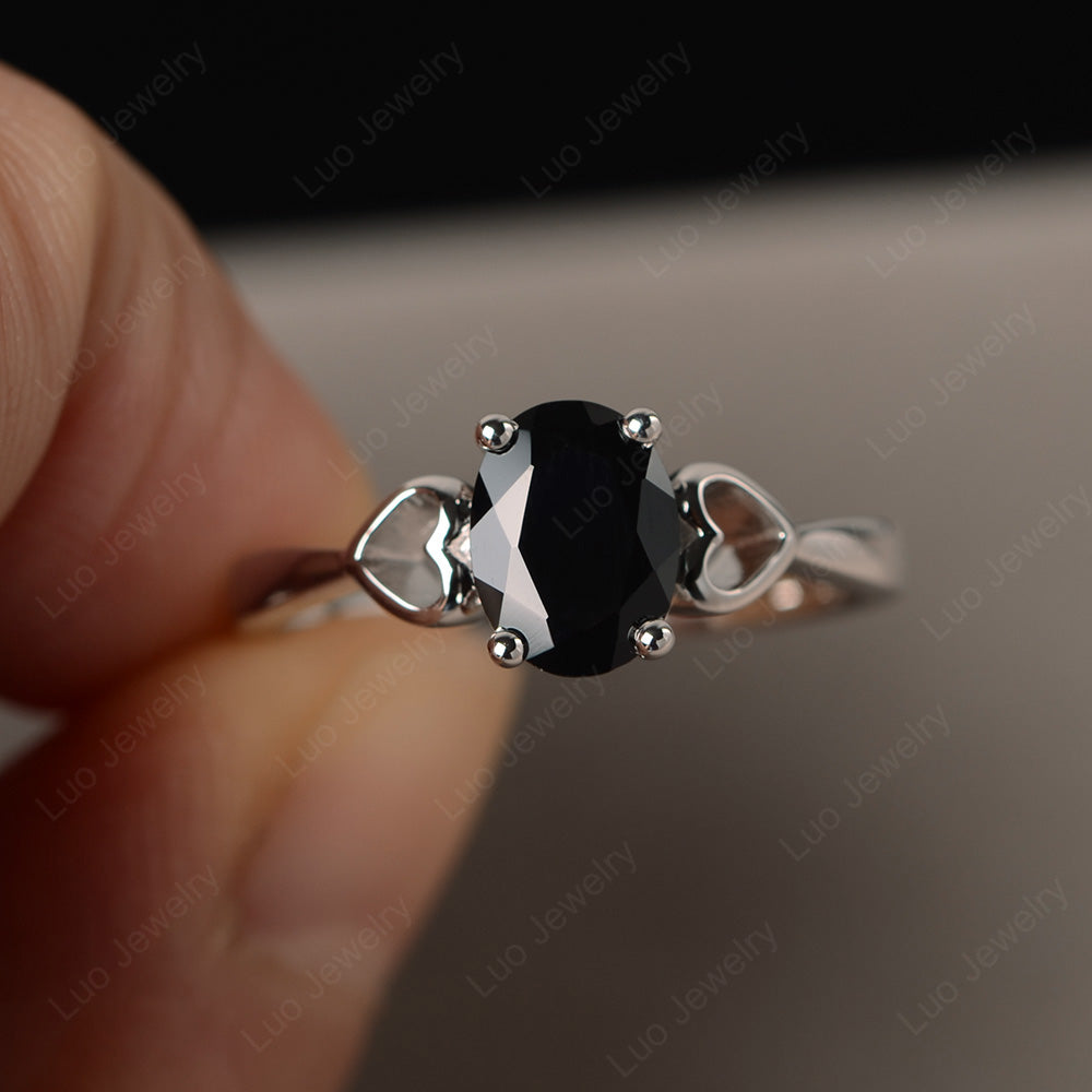 Oval Cut Solitaire Black Stone Wedding Ring - LUO Jewelry