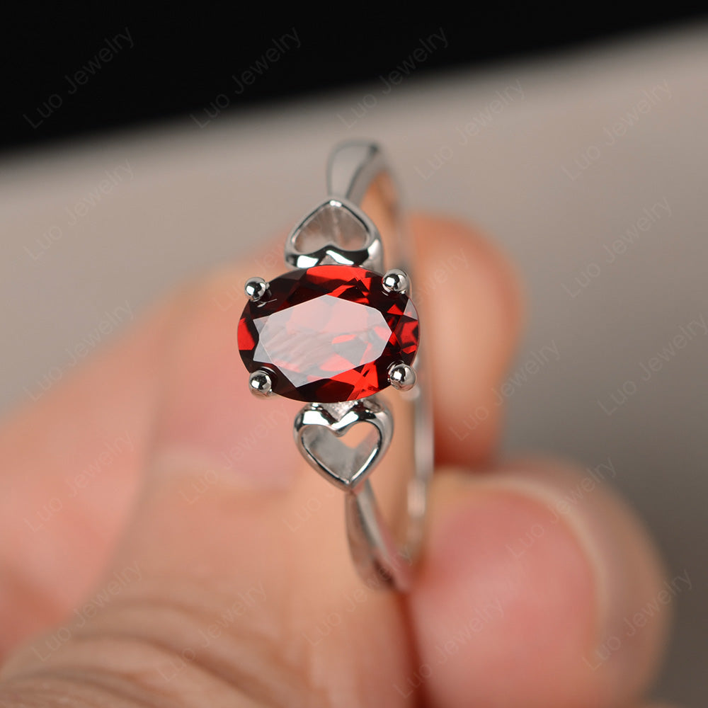 Oval Cut Solitaire Garnet Wedding Ring - LUO Jewelry