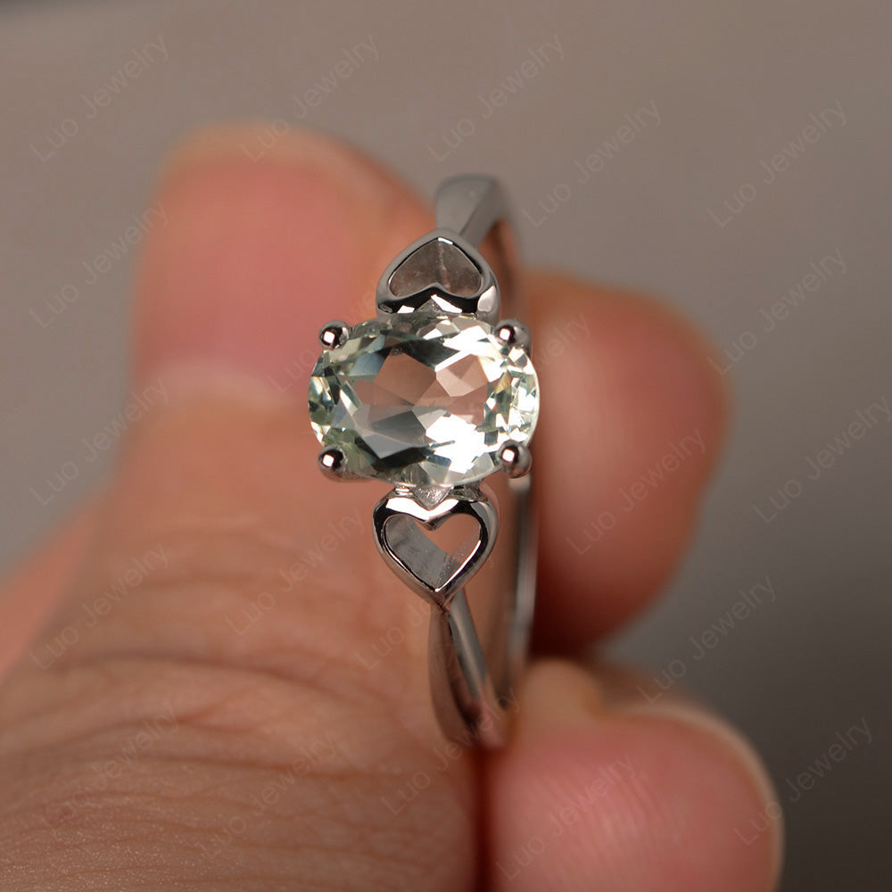 Oval Cut Solitaire Green Amethyst Wedding Ring - LUO Jewelry