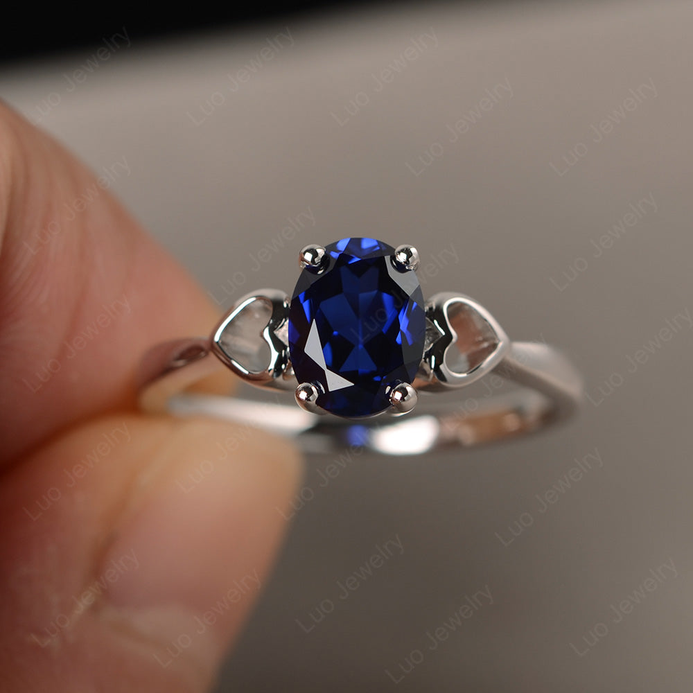 Oval Cut Solitaire Lab Sapphire Wedding Ring - LUO Jewelry