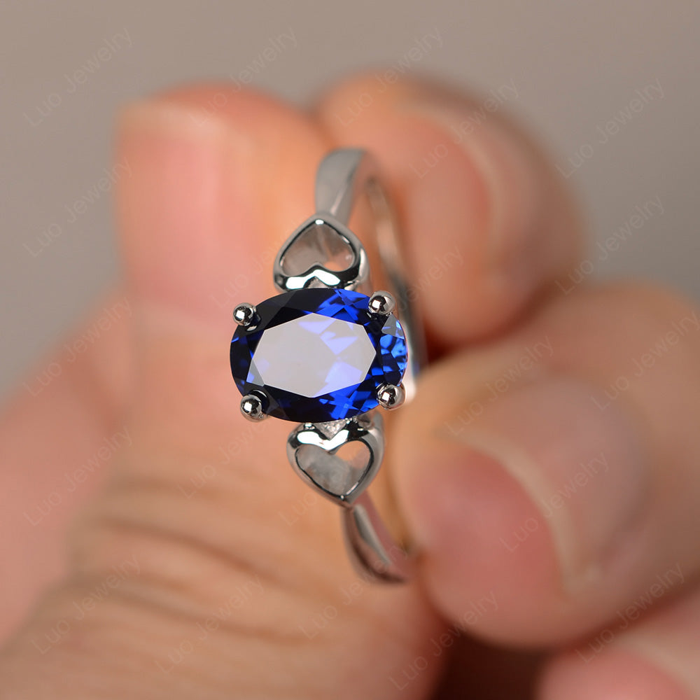Oval Cut Solitaire Lab Sapphire Wedding Ring - LUO Jewelry