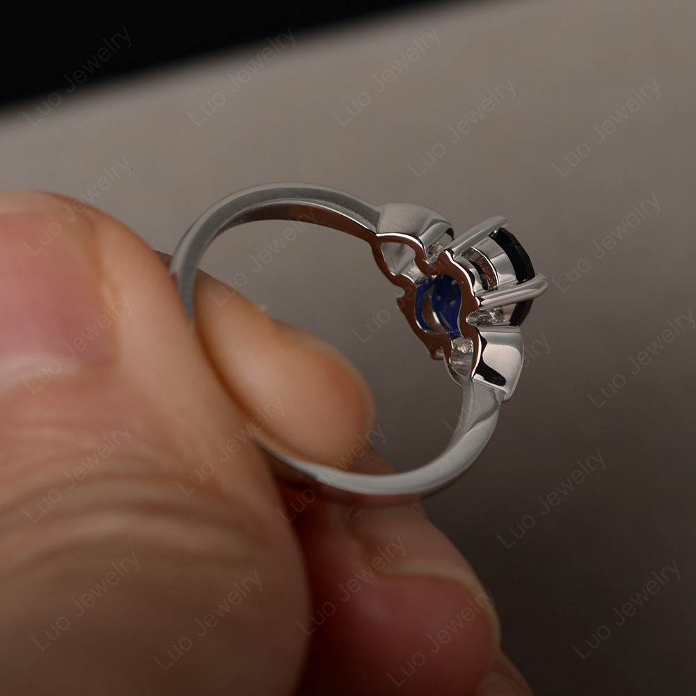 Oval Cut Solitaire Lab Sapphire Wedding Ring - LUO Jewelry