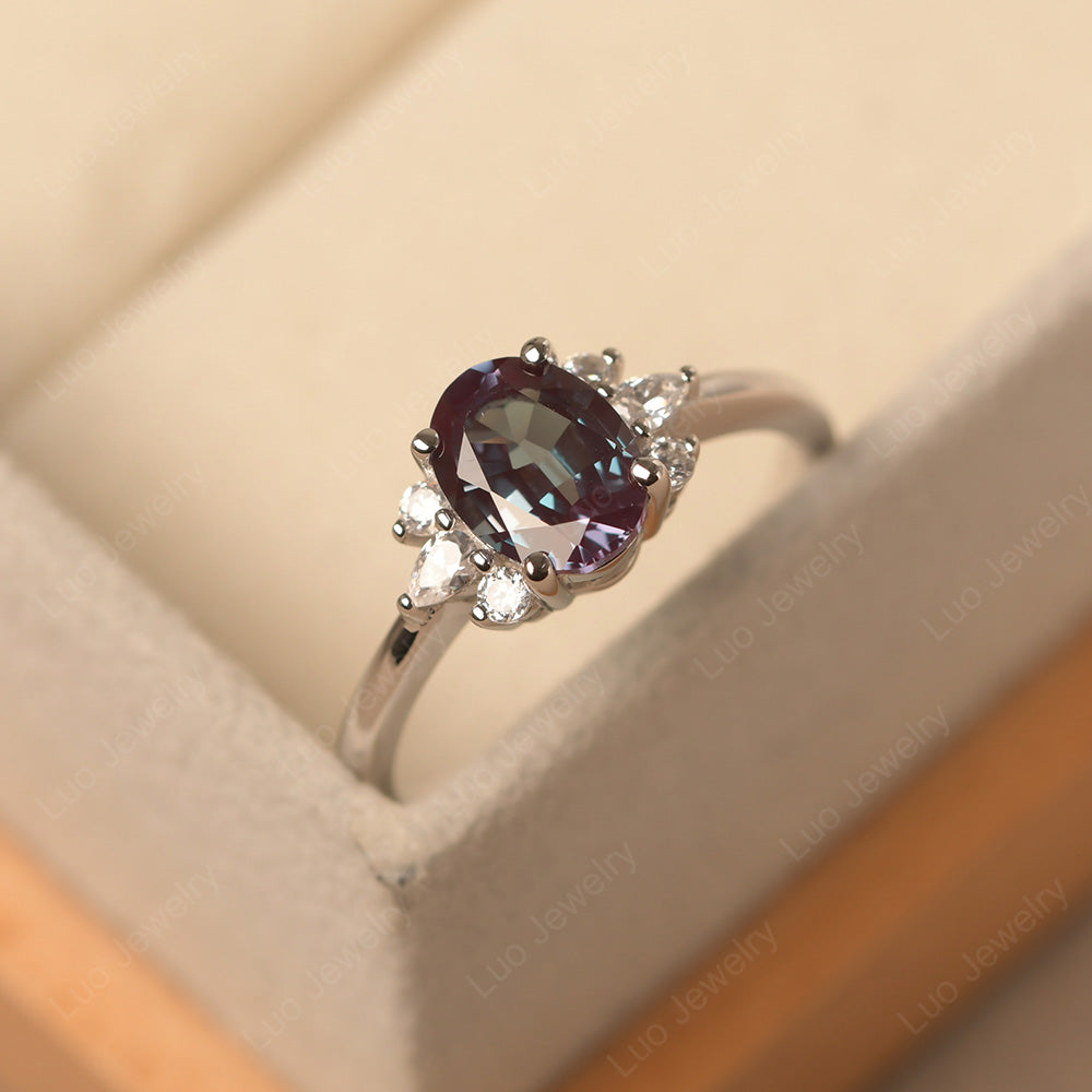 Oval Cut Alexandrite Engagement Rings Rose Gold - LUO Jewelry