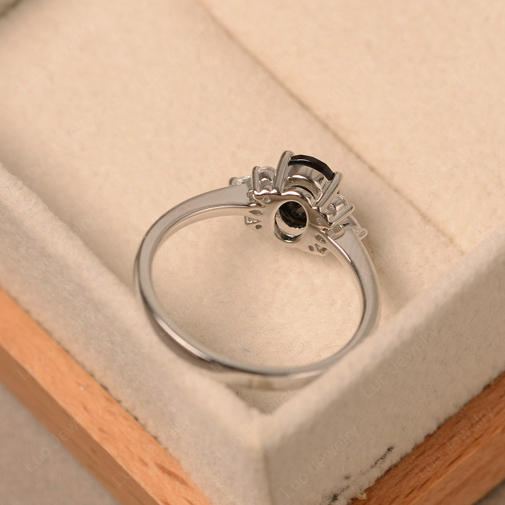 Oval Cut Black Spinel Engagement Rings Rose Gold - LUO Jewelry