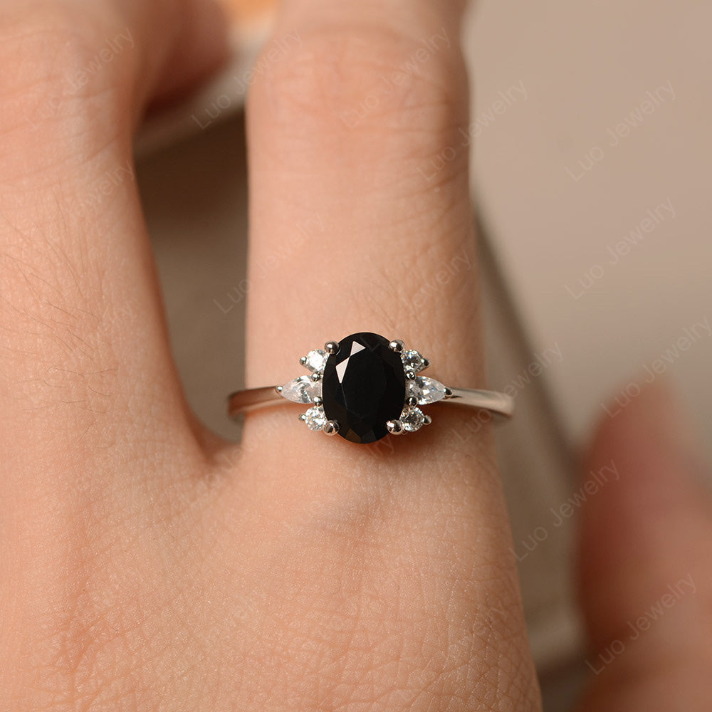 Oval Cut Black Spinel Engagement Rings Rose Gold - LUO Jewelry
